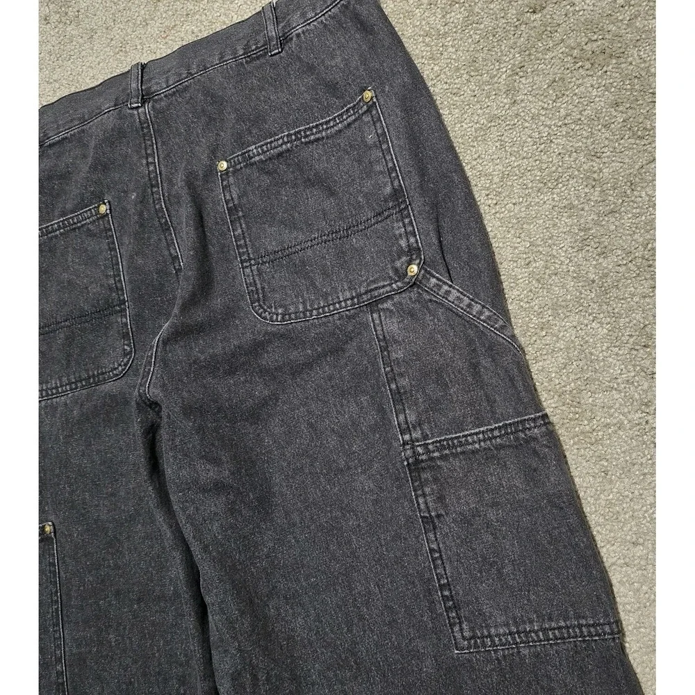 VTG Black Dart Double Knee Baggy Cargo Carpenter Jeans Mens M 33 Embroidered 90s